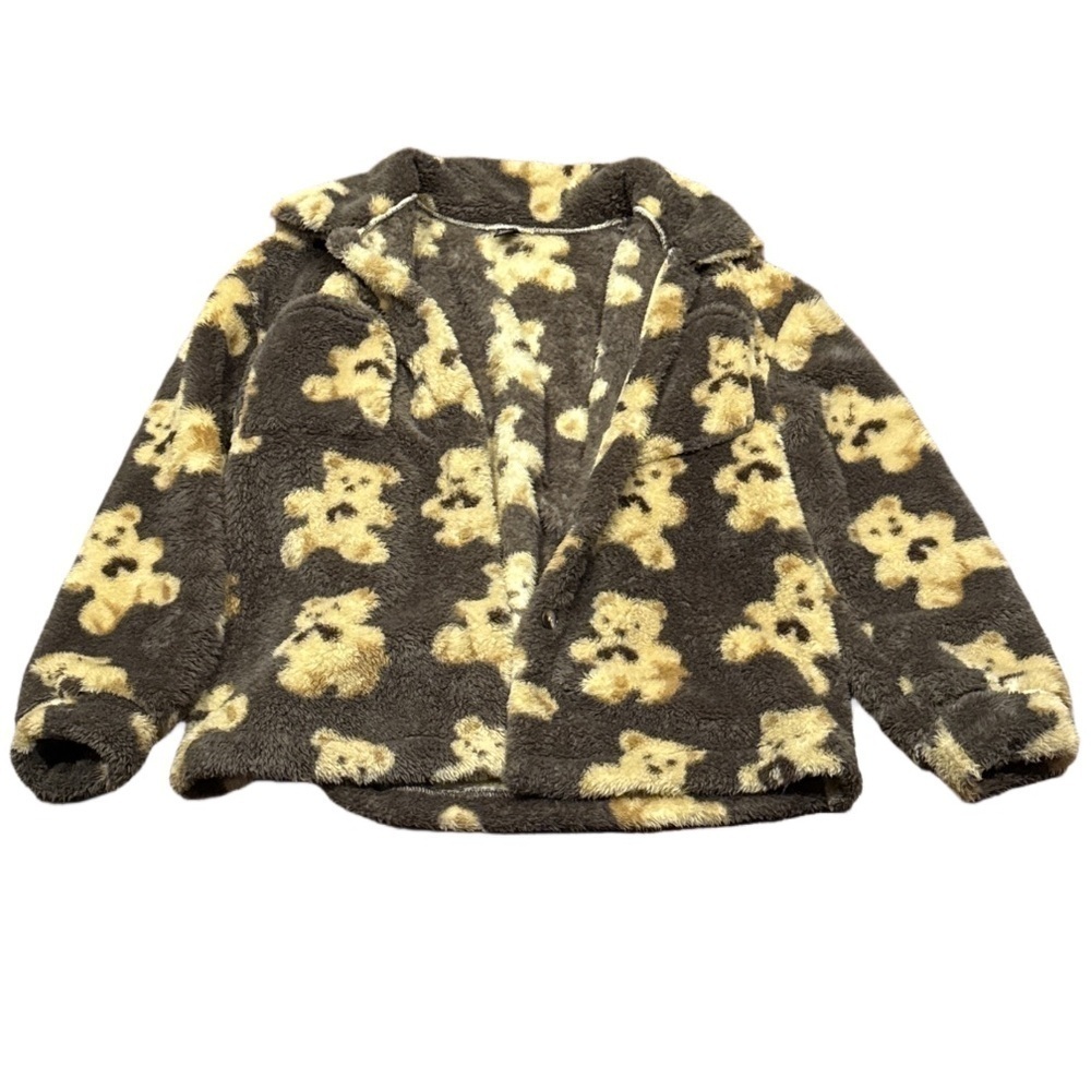 Gorgeous Large Brown Teddy Print Furry Button Down Collared Sweater PC 🖤 - Picture 2 of 16